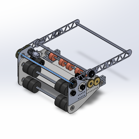 Image of the shooter mechanism on FRC team 2687's 2024 robot that I co-designed